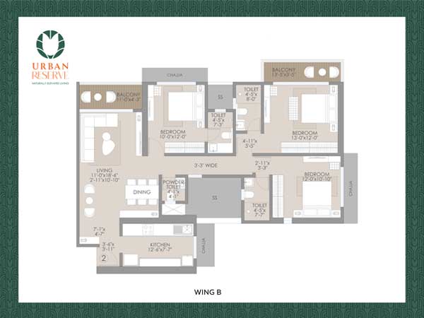 3 BHK unit 2 floor plan