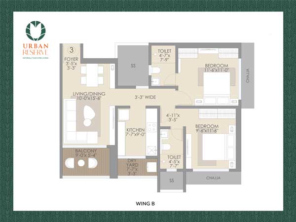 2 BHK unit 3 floor plan