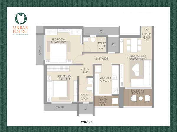 2 BHK unit 4 floor plan