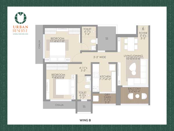 2 BHK unit 6 floor plan